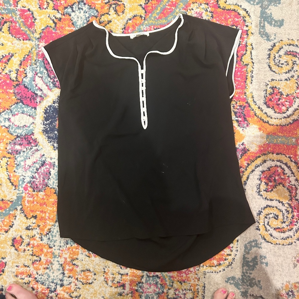 Black Spense Blouse with White Piping and Buttons